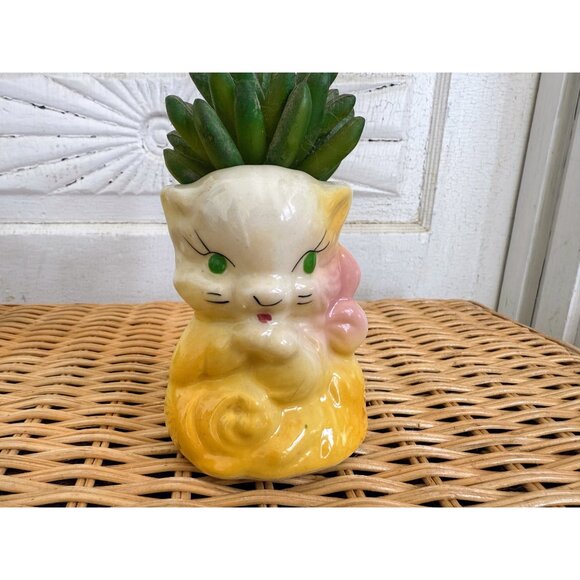 Vintage 50's Shawnee Pottery Yellow Cat Kitten Planter Vase - Picture 9 of 10